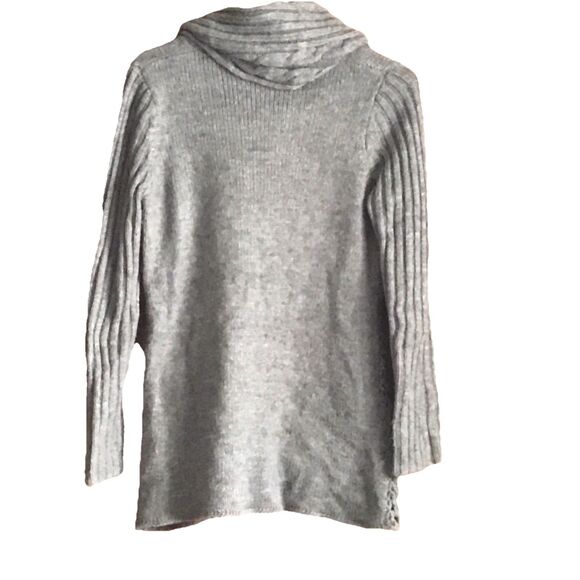 Roz & Ali Gray Ribbed Cowl Neck Sweater Wool Blend Lattice Detail Women’s Medium - Picture 5 of 5